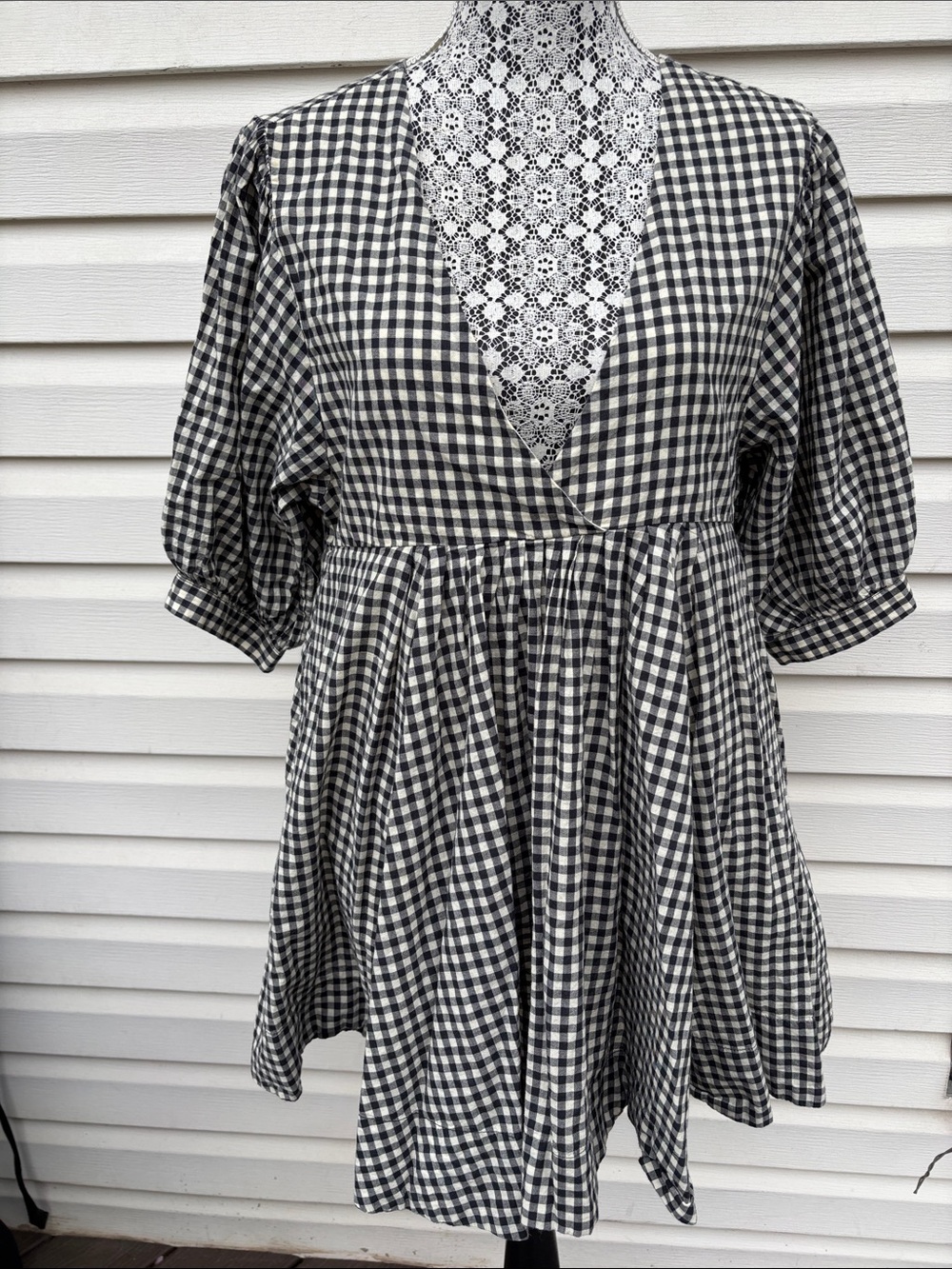 Ecote Black Ivory Gingham Mini Cotton Dress-S